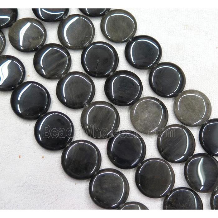 gold-Obsidian beads, flat round