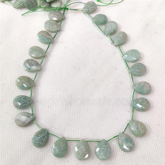 green Amazonite beads, A-grade, faceted teardrop, top-drilled