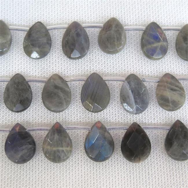 Labradorite beads, AA-grade, faceted teardrop, top-drilled