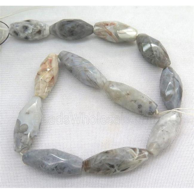 natural gray Bamboo Agate beads, faceted rice