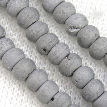 8" string of druzy agate rondelle beads, matte, silver electroplated