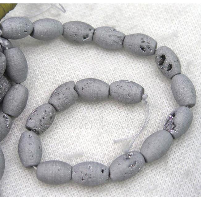 8" string of druzy agate rice beads, matte, silver plated