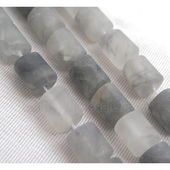 matte Gray Cloudy Quartz beads, 3faces tube