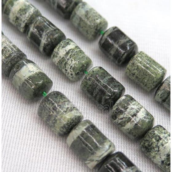 Green Silver-line Jasper Beads, 3faces tube