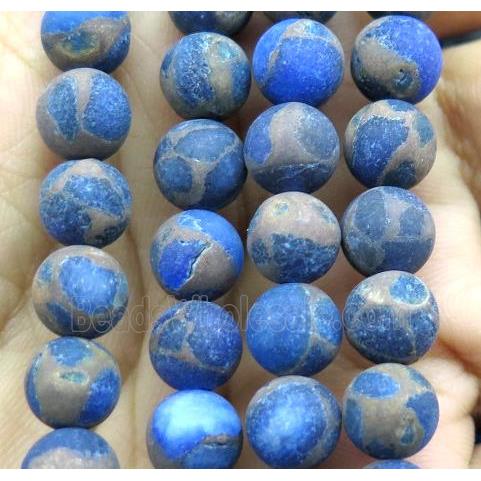 agate beads within goldsand, matter round, blue
