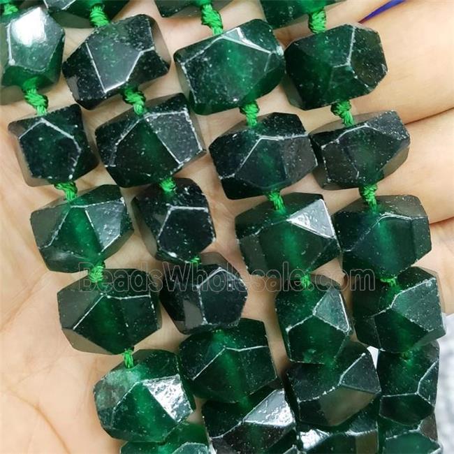 darkgreen jade nugget beads, faceted freeform, dye