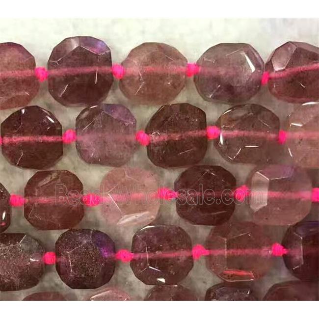 Strawberry Quartz beads, pink, faceted square