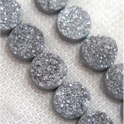 silver Druzy Quartz beads, circle