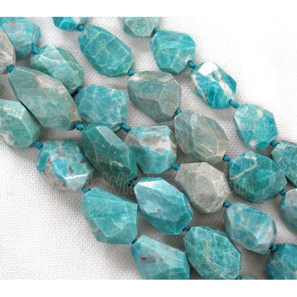 Russian Amazonite nugget beads, faceted freeform, green