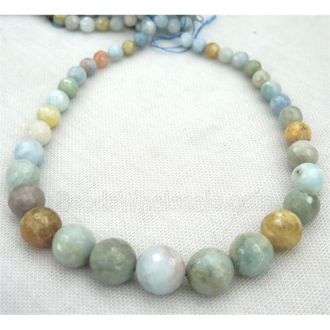 Aquamarine collar beads, faceted round, Grade AB