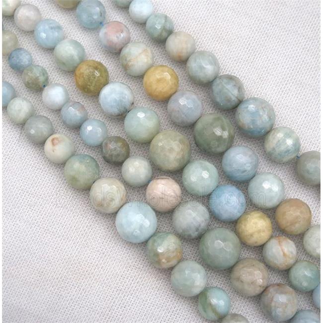 Aquamarine collar beads, faceted round, Grade AB
