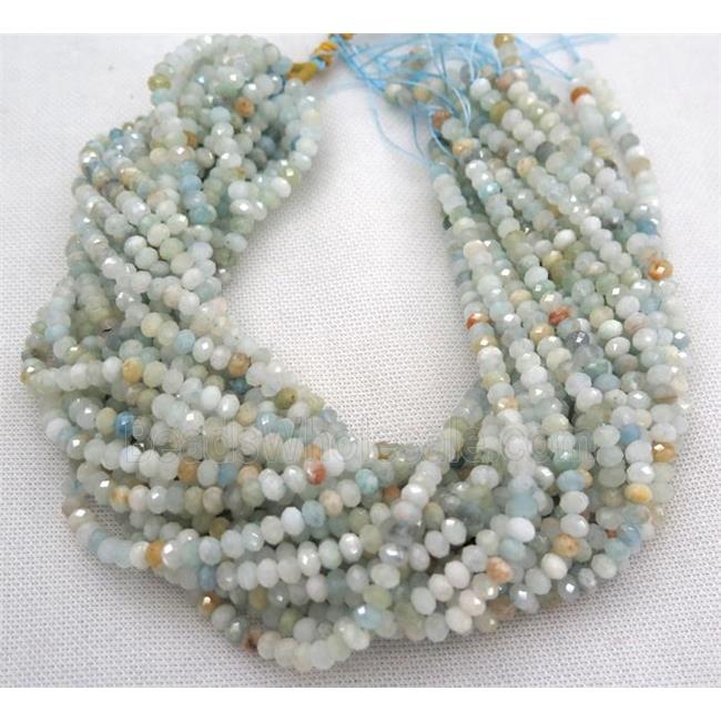 Aquamarine beads, faceted rondelle, AB-grade