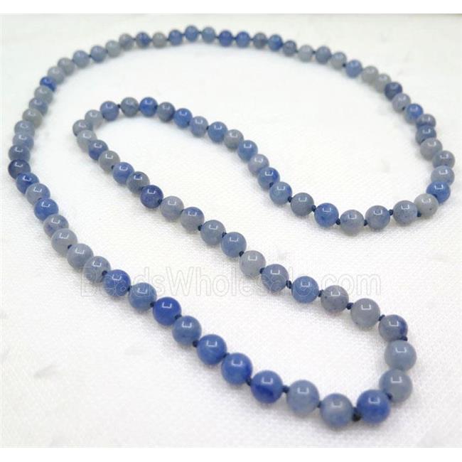 Blue Aventurine bead knot Necklace Chain, round