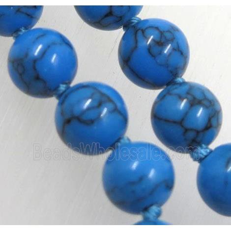 blue Turquoise beads knot Necklace Chain, round, dye