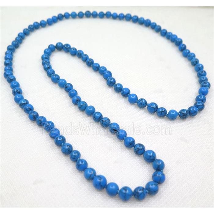 blue Turquoise beads knot Necklace Chain, round, dye