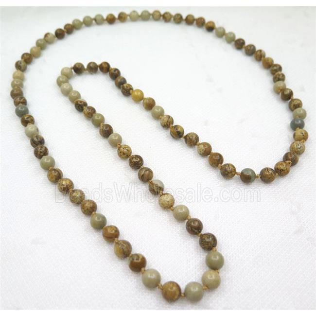 yellow Picture Jasper bead knot Necklace Chain