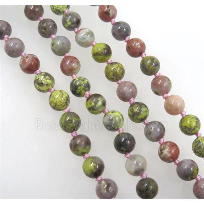 pink plum blossom jasper beads knot Necklace Chain, round