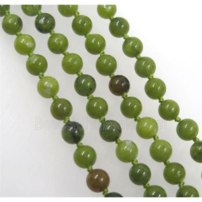 Korean Lemon Chrysoprase beads knot Necklace Chain, round