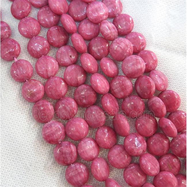 Chinese Rhodonite beads, dye pink, flat round