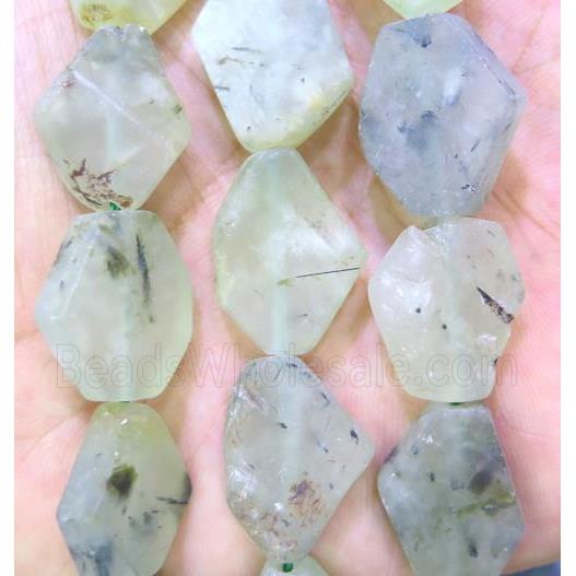 matte prehnite slice beads, flat freeform, green