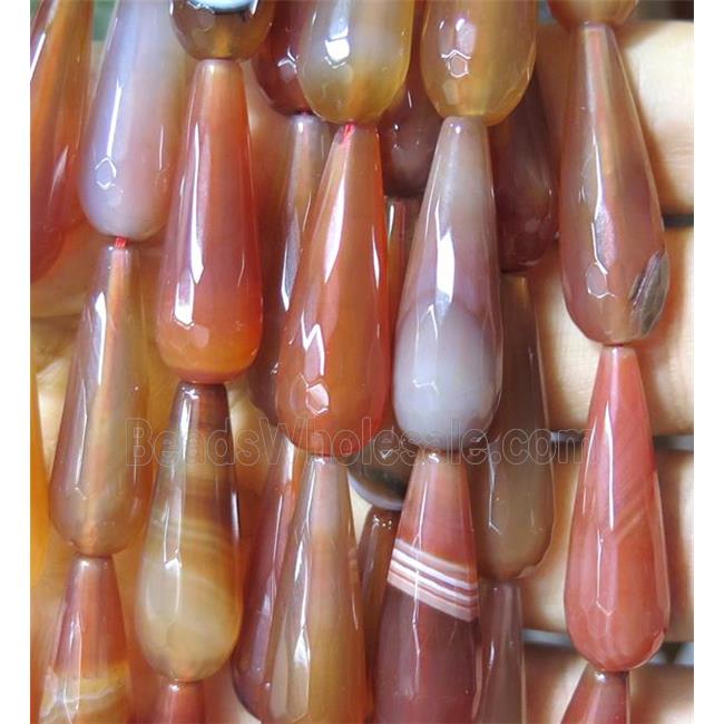 red agate bead, faceted teardrop