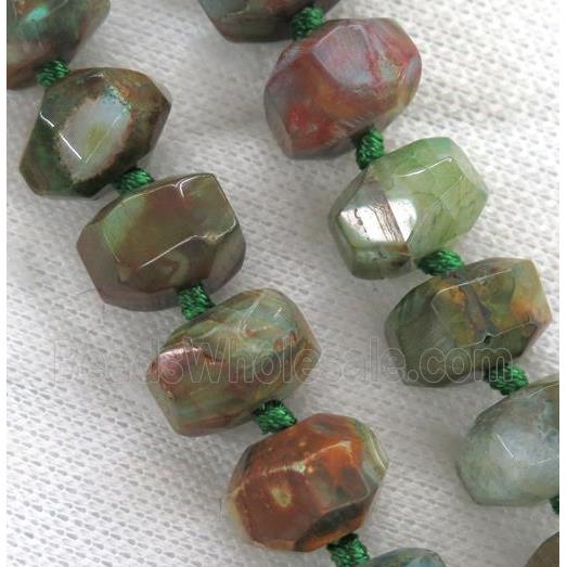 green Agate beads, faceted rondelle, dye