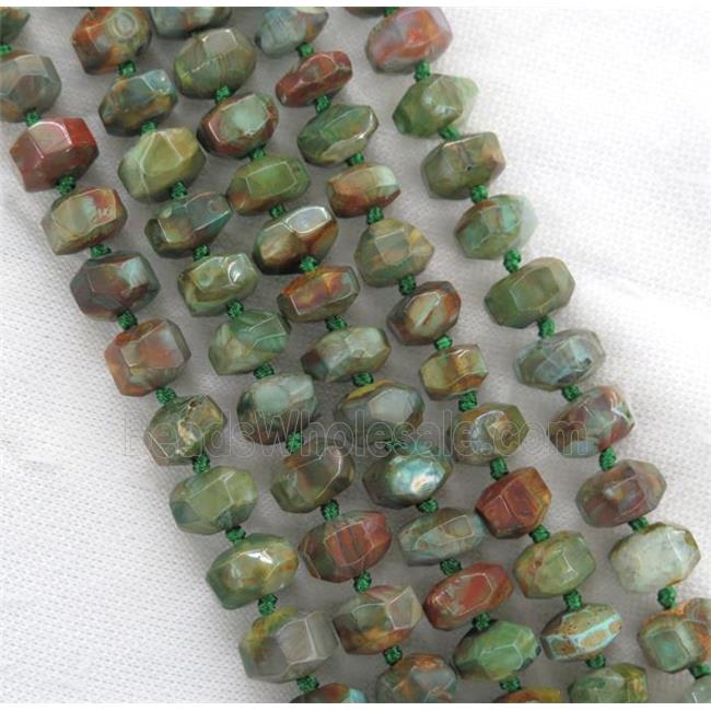green Agate beads, faceted rondelle, dye