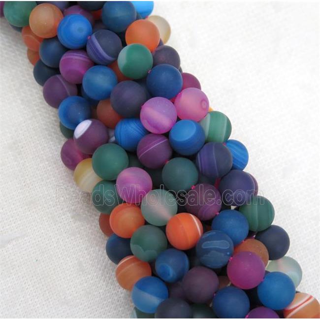 round matte striped Agate beads, mix color
