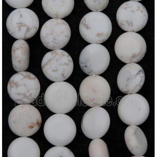 white Mongolian Turquoise beads, flat round, matte