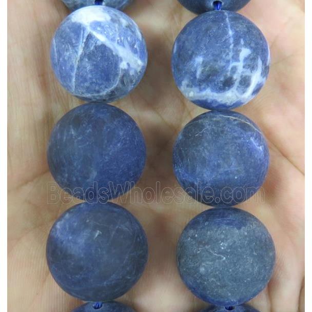 large round Sodalite beads, matte, blue