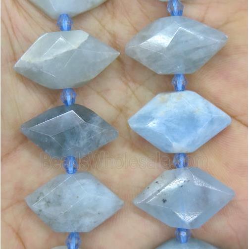 blue Aquamarine bead, faceted bullet