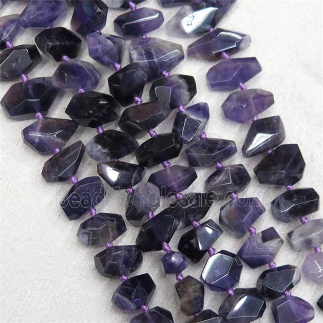 Amethyst beads, faceted freeform, purple