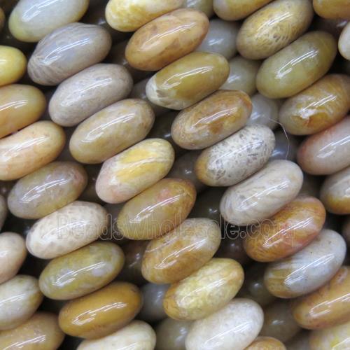 Coral Fossil abacus rondelle beads, yellow