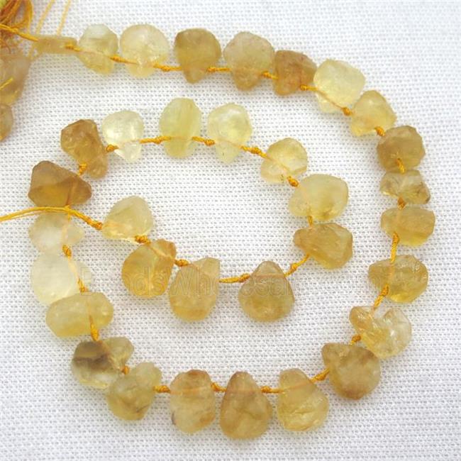 rough Citrine beads, top drilled, teardrop, yellow