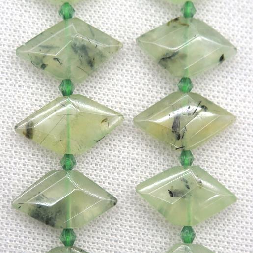 green Prehnite beads, faceted bullet