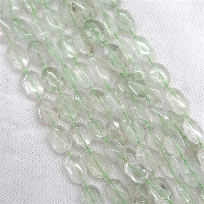 natural green quartz beads, faceted rectangle