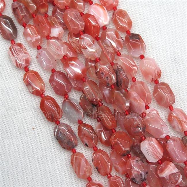 red Carnelian Agate beads, faceted rectangle