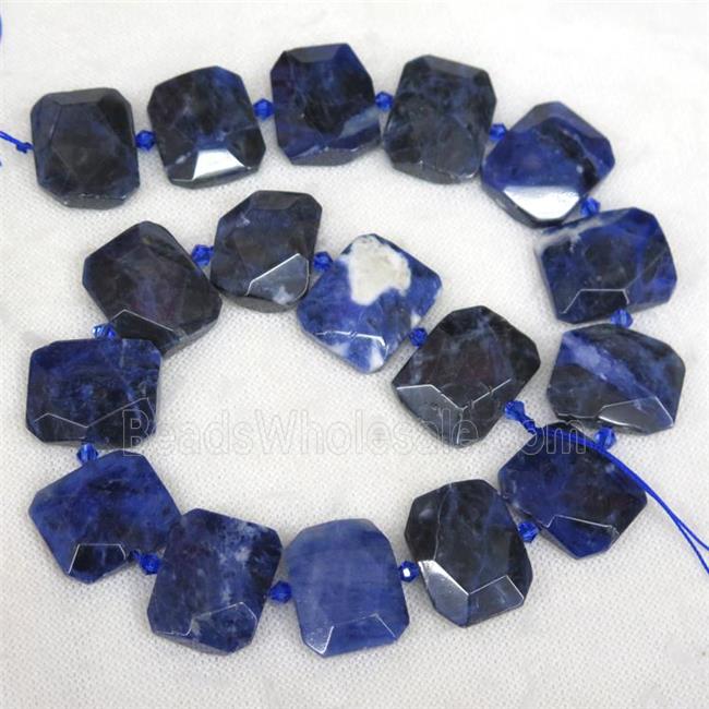 blue Sodalite nugget beads, faceted rectangle