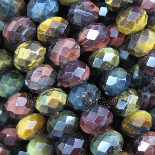 tiger eye stone beads, faceted rondelle, multi color