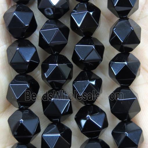 faceted round Black Onyx Agate beads ball