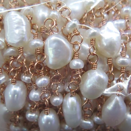 freshwater Pearl bead chain, rose gold
