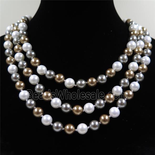 Pearlized Shell knoted necklace, round