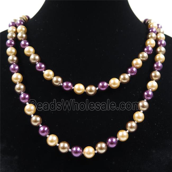 Pearlized Shell knoted necklace, round