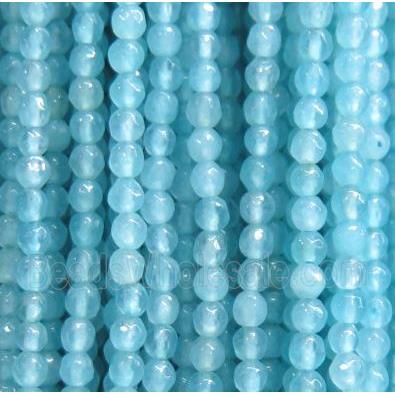 tiny jade seed beads, faceted round, dye aqua