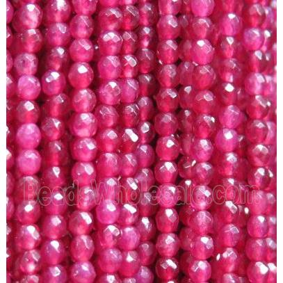 tiny jade bead, faceted round, dye red