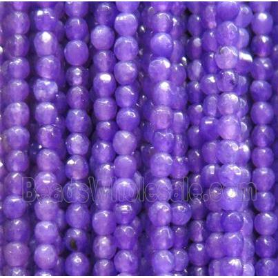 tiny jade bead, faceted round, dye purple
