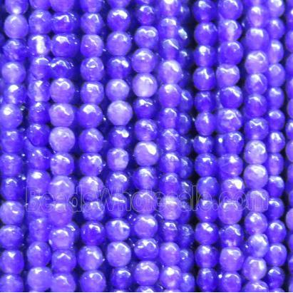 tiny jade bead, faceted round, dye purple