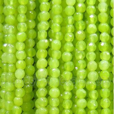 tiny jade bead, faceted round, dye olive