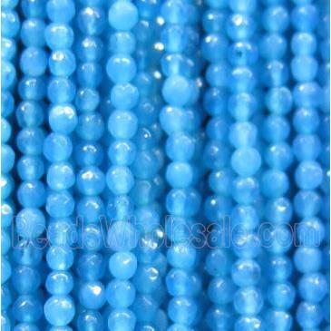 tiny jade bead, faceted round, dye skyblue