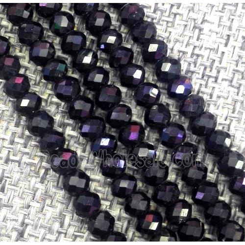 black tourmaline beads, faceted rondelle